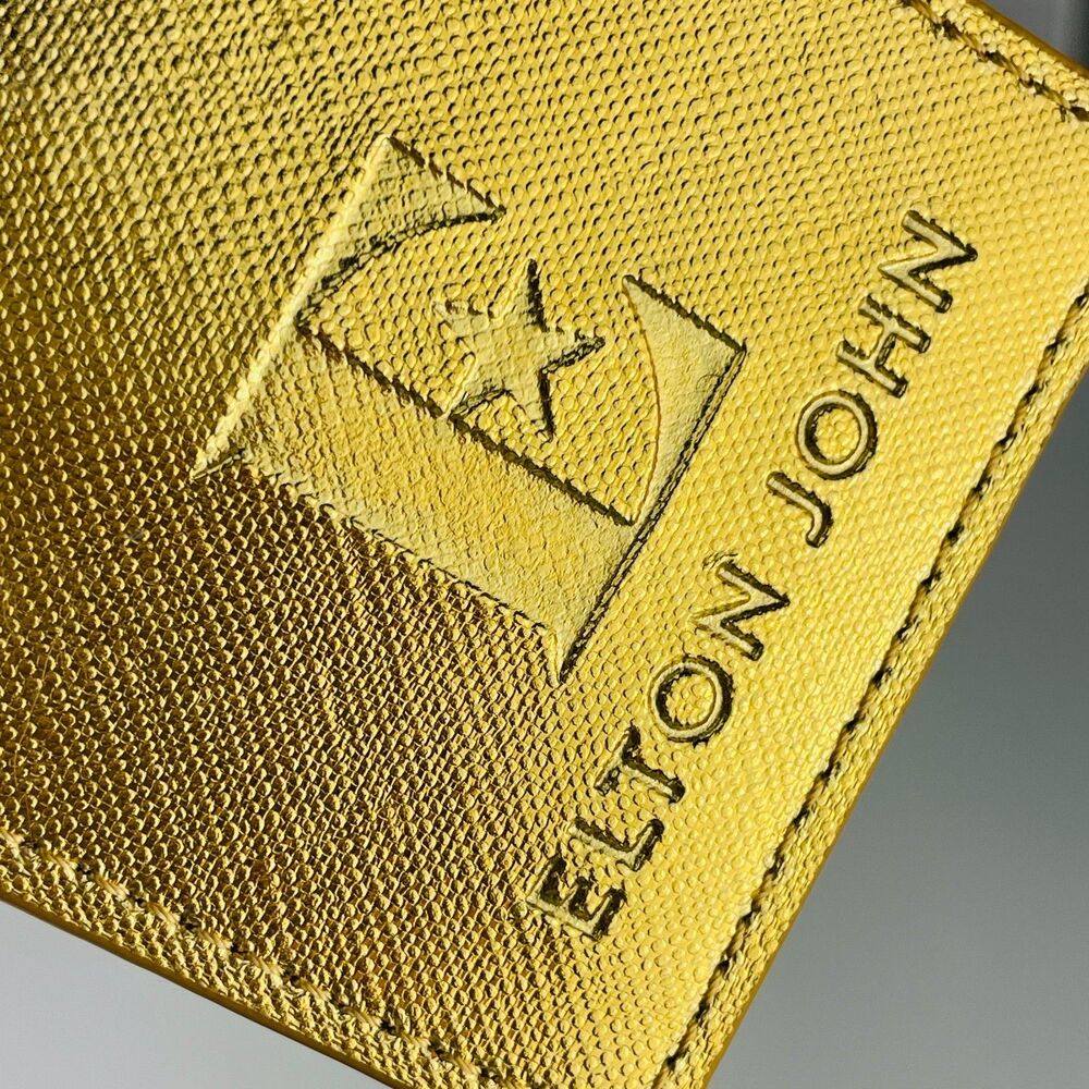 ~ Elton John Gold Luggage Tag Final Tour Yellow Brick Road Adjustable Buckle